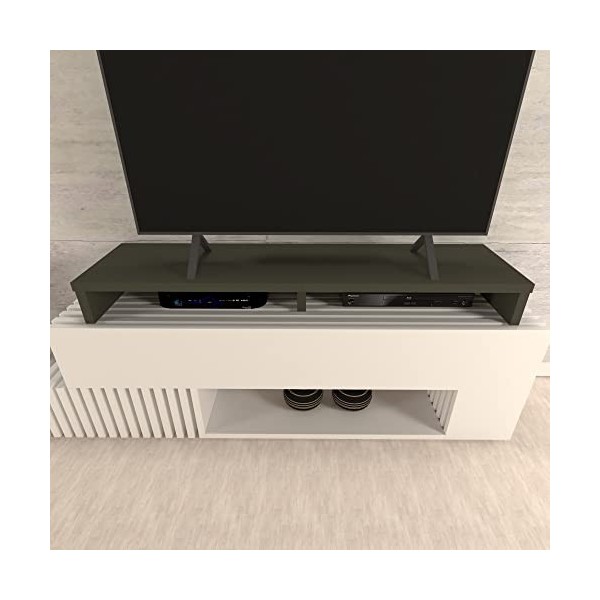 Henor Rehausse TV en Bois FSC® Double 140 x 35 x 15 cm Graphite Mat. Supporte +100 kg.