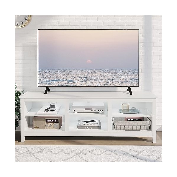 Gyger Meuble TV pour TV de 65" avec rangement, centre de divertissement TV moderne pour chambre à coucher, console multimédia