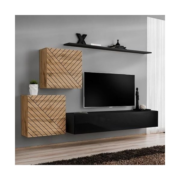 Paris Prix - Ensemble Meuble TV Switch Lamel V 250cm Noir & Naturel