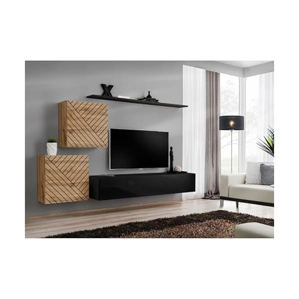 Paris Prix - Ensemble Meuble TV Switch Lamel V 250cm Noir & Naturel