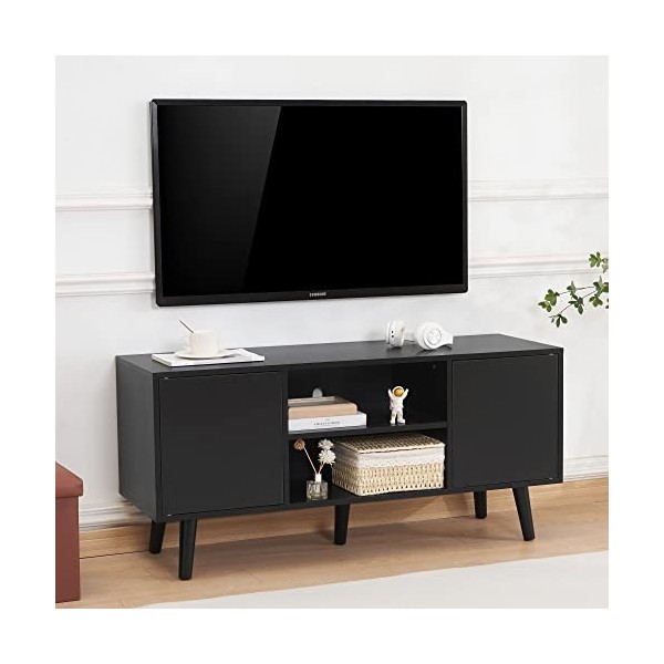 YINGTIANXIA Meuble TV moderne du milieu du siècle pour 55", console centrale de divertissement à domicile avec rangement, meu