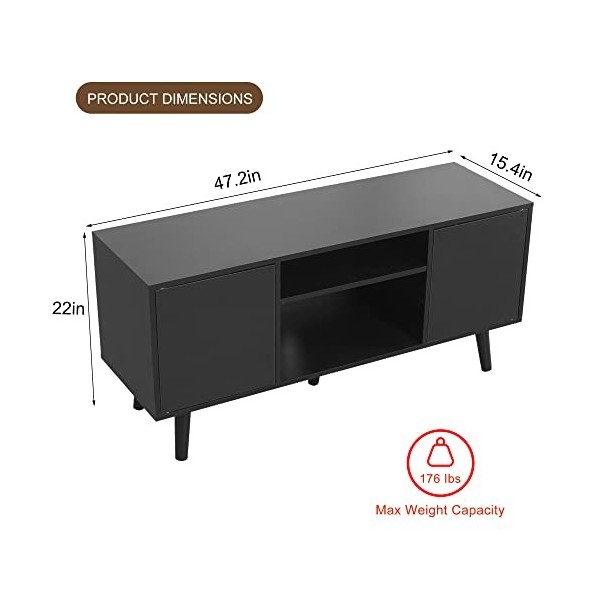 YINGTIANXIA Meuble TV moderne du milieu du siècle pour 55", console centrale de divertissement à domicile avec rangement, meu