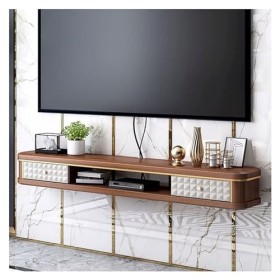 Support Mural pour TV Meuble TV Mural de Luxe en Bois Flottant avec Meuble de Rangement, Meuble TV for Chambre à Coucher, Sal