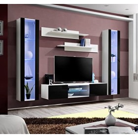 ASM Ensemble Meuble TV Mural - Fly O2-260 X 40 X 190 Cm - Noir Et Blanc
