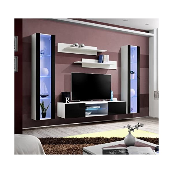 ASM Ensemble Meuble TV Mural - Fly O2-260 X 40 X 190 Cm - Noir Et Blanc
