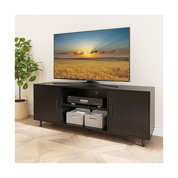 Gyger Meuble TV moderne pour télévision de 65", centre de divertissement TV pour chambre à coucher, salon, console multimédia