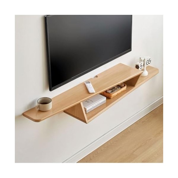 Meuble TV Suspendu Meuble TV flottant en bois de hêtre fixé au mur 59", étagère TV flottante étroite for centre de divertisse