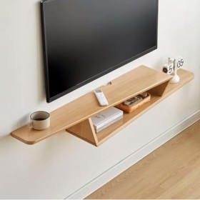 Meuble TV Suspendu Meuble TV flottant en bois de hêtre fixé au mur 59", étagère TV flottante étroite for centre de divertisse