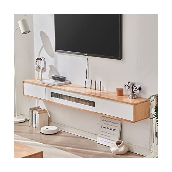 XIBANY Meuble TV Mural Meuble TV Flottant - Console Média Murale pour Centre De Divertissement avec 2 Tiroirs De Rangement, É