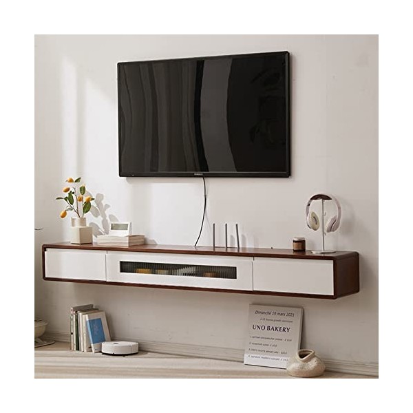 XIBANY Meuble TV Mural Meuble TV Flottant - Console Média Murale pour Centre De Divertissement avec 2 Tiroirs De Rangement, É