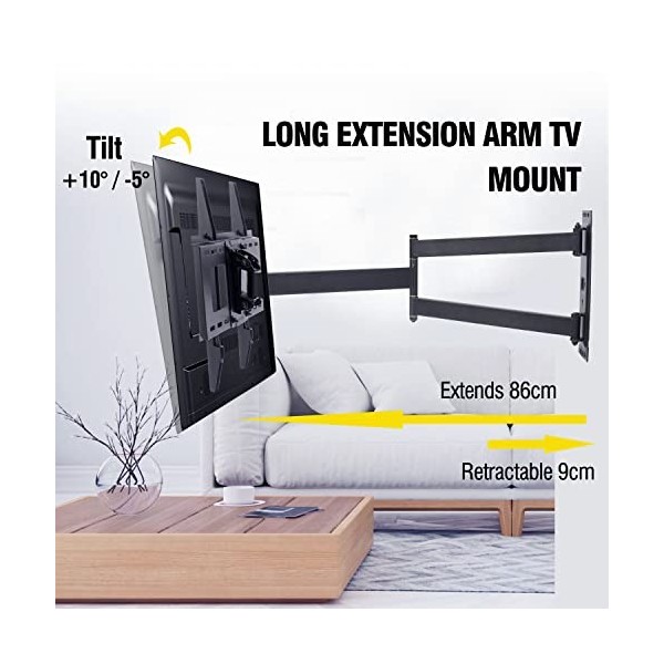 FORGING MOUNT Support mural dangle longue portée pour téléviseurs/moniteurs de 23 à 60 pouces, extension lisse de 84 cm et p