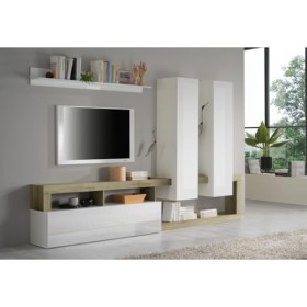 PRICE FACTORY just for you Ensemble de Meubles de Salon Design avec Nombreux rangements Collection BURA. Coloris Blanc laqué 