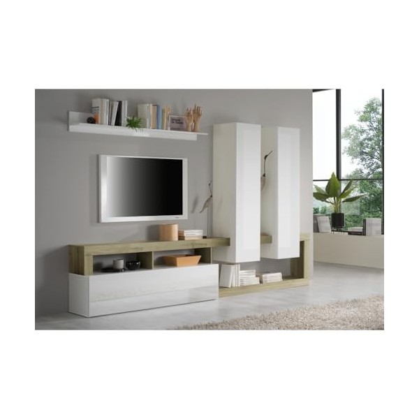 PRICE FACTORY just for you Ensemble de Meubles de Salon Design avec Nombreux rangements Collection BURA. Coloris Blanc laqué 