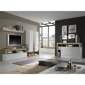 PRICE FACTORY just for you Ensemble de Meubles de Salon Design avec Nombreux rangements Collection BURA. Coloris Blanc laqué 