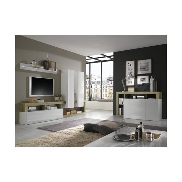 PRICE FACTORY just for you Ensemble de Meubles de Salon Design avec Nombreux rangements Collection BURA. Coloris Blanc laqué 