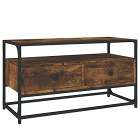 Higsose Meuble TV Design Élégant Chêne Fumé 80x35x45 cm Bois dingénierie Meuble de Multimédia avec Pieds en Métal Meuble de 