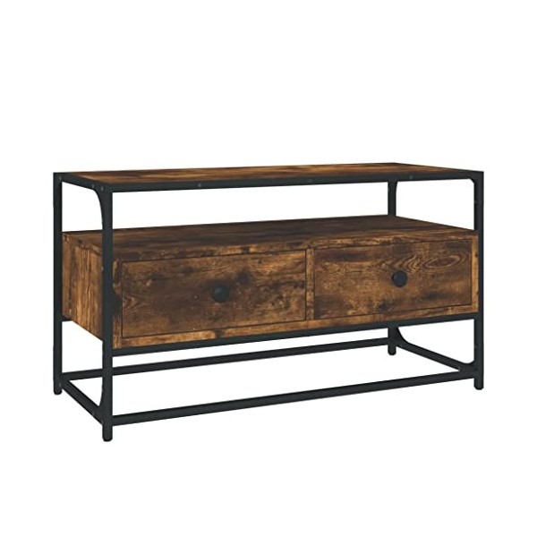 Higsose Meuble TV Design Élégant Chêne Fumé 80x35x45 cm Bois dingénierie Meuble de Multimédia avec Pieds en Métal Meuble de 