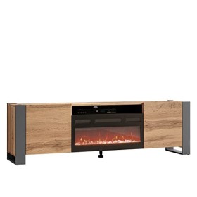 Mirjan24 Weelo Meuble TV avec cheminée électrique, meuble TV pratique, meuble TV bas avec ouverture sans poignée, flamme LED 