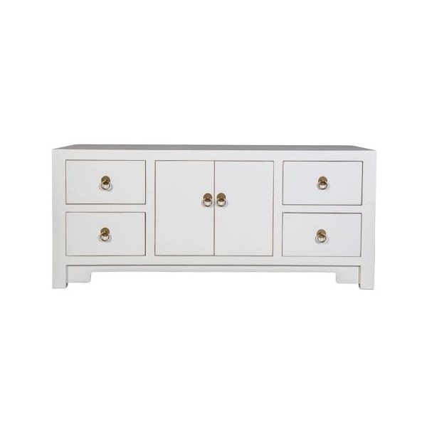 Fine Asianliving Meuble TV Chinois Blanc Neige - Orientique Collection L106xP45xH46cm Armoire Chinoise Meubles Chinois Mobili
