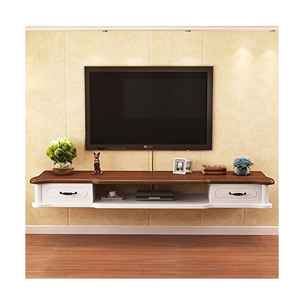 Meuble TV Flottant, Conception De Trou De Fil Meuble TV Mural Console Média Huche De Rangement De Bureau Flottant, pour Salon