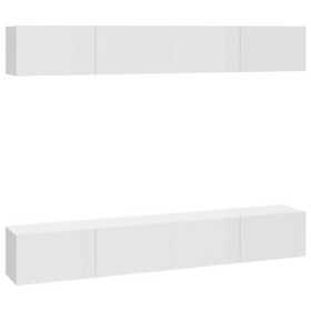 Meuble TV mural 4 pièces Blanc brillant 100 x 30 x 30 cm