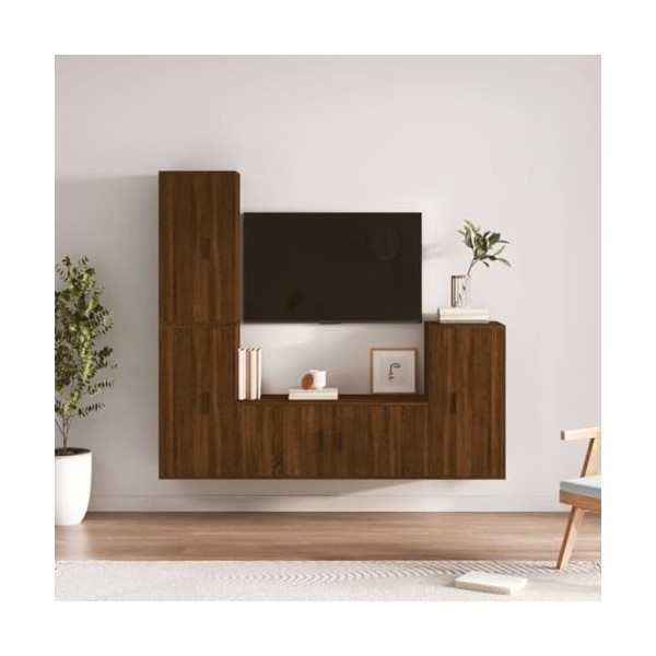 RAUGAJ Home Hardware Businese Meuble TV 4 pièces Chêne Marron