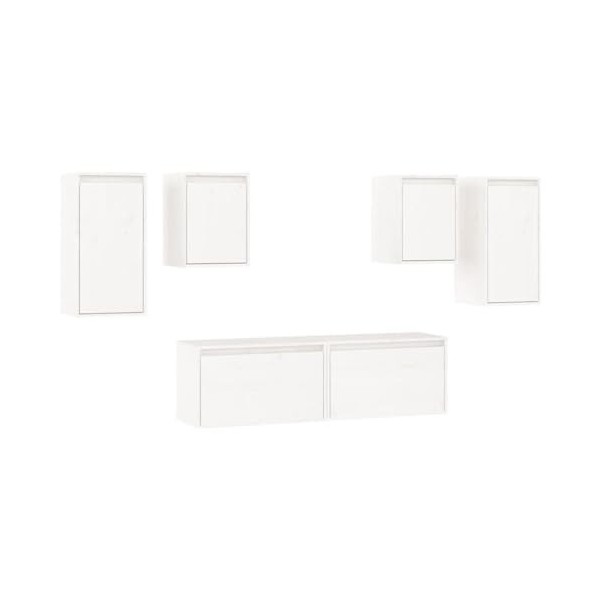 DCRAF Home Hardware Businese Lot de 6 meubles TV en pin massif Blanc