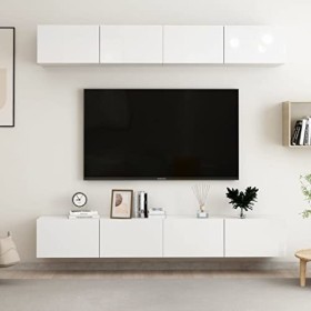 TECHPO Centres de divertissement et meubles TV, meubles TV 4 pièces blanc brillant 100 x 30 x 30 cm en bois dingénierie