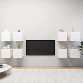 AJJHUUKI Centres de divertissement et supports TV muraux 8 pièces Blanc 30,5 x 30 x 30 cm Meubles