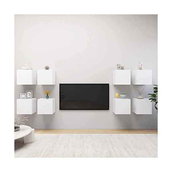AJJHUUKI Centres de divertissement et supports TV muraux 8 pièces Blanc 30,5 x 30 x 30 cm Meubles
