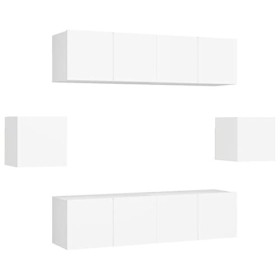 TEKEET Home Hardware Businese Meuble TV 6 pièces en bois dingénierie Blanc