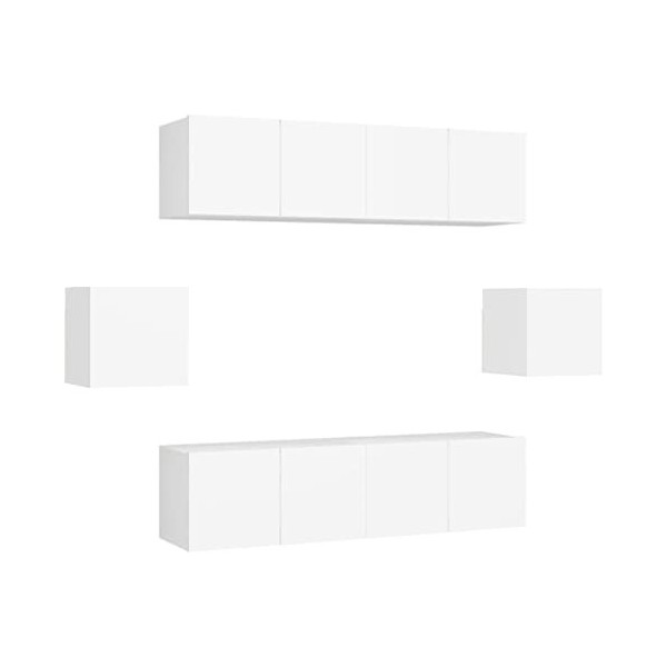 TEKEET Home Hardware Businese Meuble TV 6 pièces en bois dingénierie Blanc
