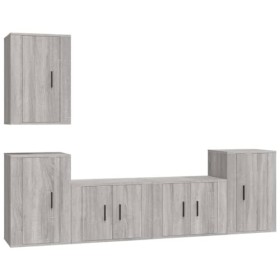 WOODEY Meuble TV 5 pièces Gris Sonoma Meuble en bois dingénierie