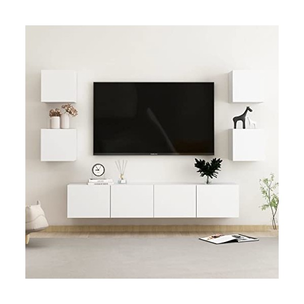 RAUGAJ Home Hardware Businese Meuble TV 6 pièces en bois dingénierie Blanc