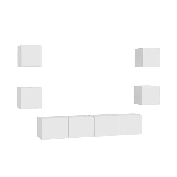 RAUGAJ Home Hardware Businese Meuble TV 6 pièces en bois dingénierie Blanc