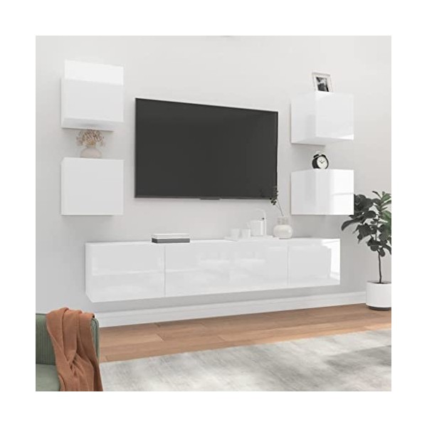 RAUGAJ Home Hardware Businese Meuble TV 6 pièces en bois Blanc brillant
