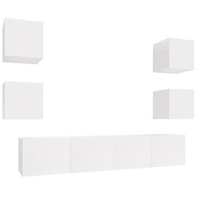 RAUGAJ Home Hardware Businese Meuble TV 6 pièces en bois Blanc brillant