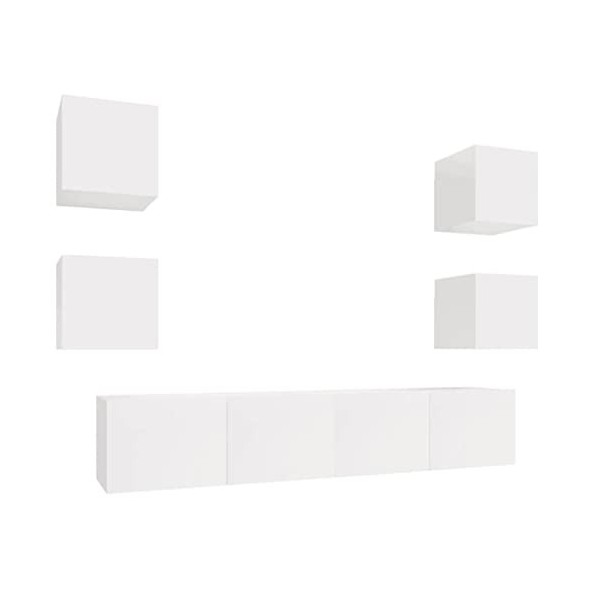 RAUGAJ Home Hardware Businese Meuble TV 6 pièces en bois Blanc brillant