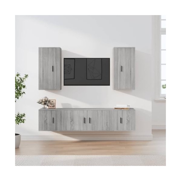 WOODEY Meuble TV 5 pièces Gris Sonoma Meuble en bois dingénierie