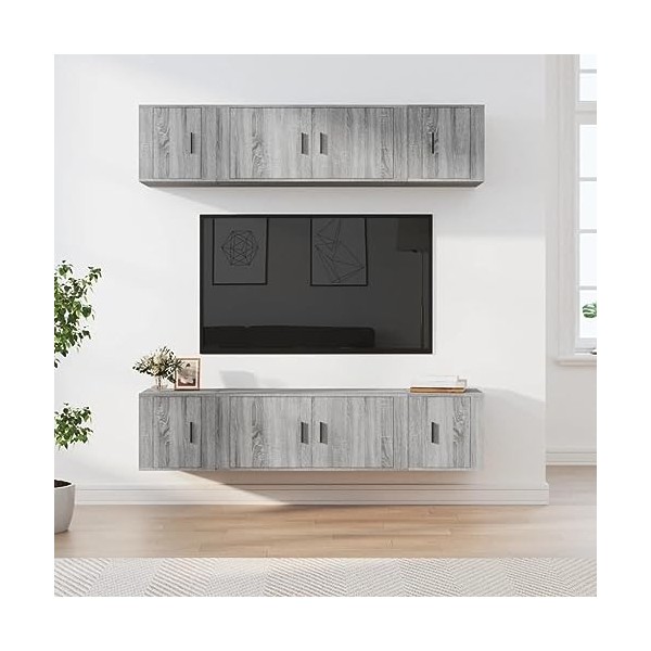 TEKEET Home Hardware Businese Meuble TV 6 pièces en bois Sonoma Gris