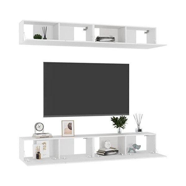 SHAPLE Home Hardware Businese Lot de 4 meubles TV en bois dingénierie Blanc 100 x 30 x 30 cm