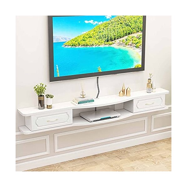 SORVA Meuble TV Mural, Console TV Suspendue en Bois Massif, Support Mural pour Lecteur DVD/Blu-Ray