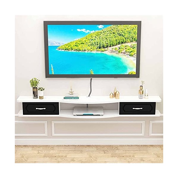 SORVA Meuble TV Mural, Console TV Suspendue en Bois Massif, Support Mural pour Lecteur DVD/Blu-Ray