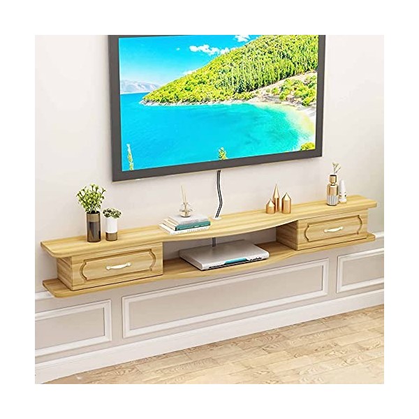 SORVA Meuble TV Mural, Console TV Suspendue en Bois Massif, Support Mural pour Lecteur DVD/Blu-Ray