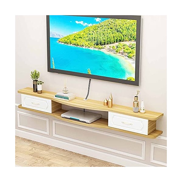 SORVA Meuble TV Mural, Console TV Suspendue en Bois Massif, Support Mural pour Lecteur DVD/Blu-Ray