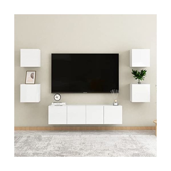 TEKEET Home Hardware Businese Meuble TV 6 pièces en bois Blanc brillant