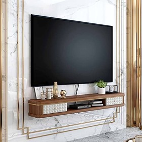 Meuble TV Meuble TV Flottant Meuble de Divertissement Flottant, Meuble TV Mural en Bois Massif avec Espace de Rangement Ouver