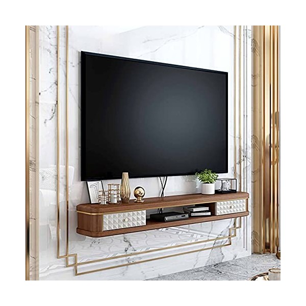 Meuble TV Meuble TV Flottant Meuble de Divertissement Flottant, Meuble TV Mural en Bois Massif avec Espace de Rangement Ouver