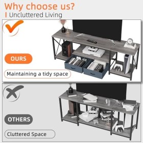 GYIIYUO Meuble TV avec tiroir pour TV de 65, 70, 75 pouces, table console TV industrielle avec étagères de rangement ouvertes