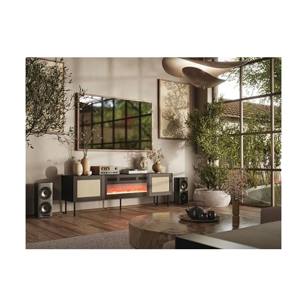 BB Loisir Meuble TV 180x55x40 cm Noir YOTA avec cheminée intégrée Meuble Hi-FI sur Pied